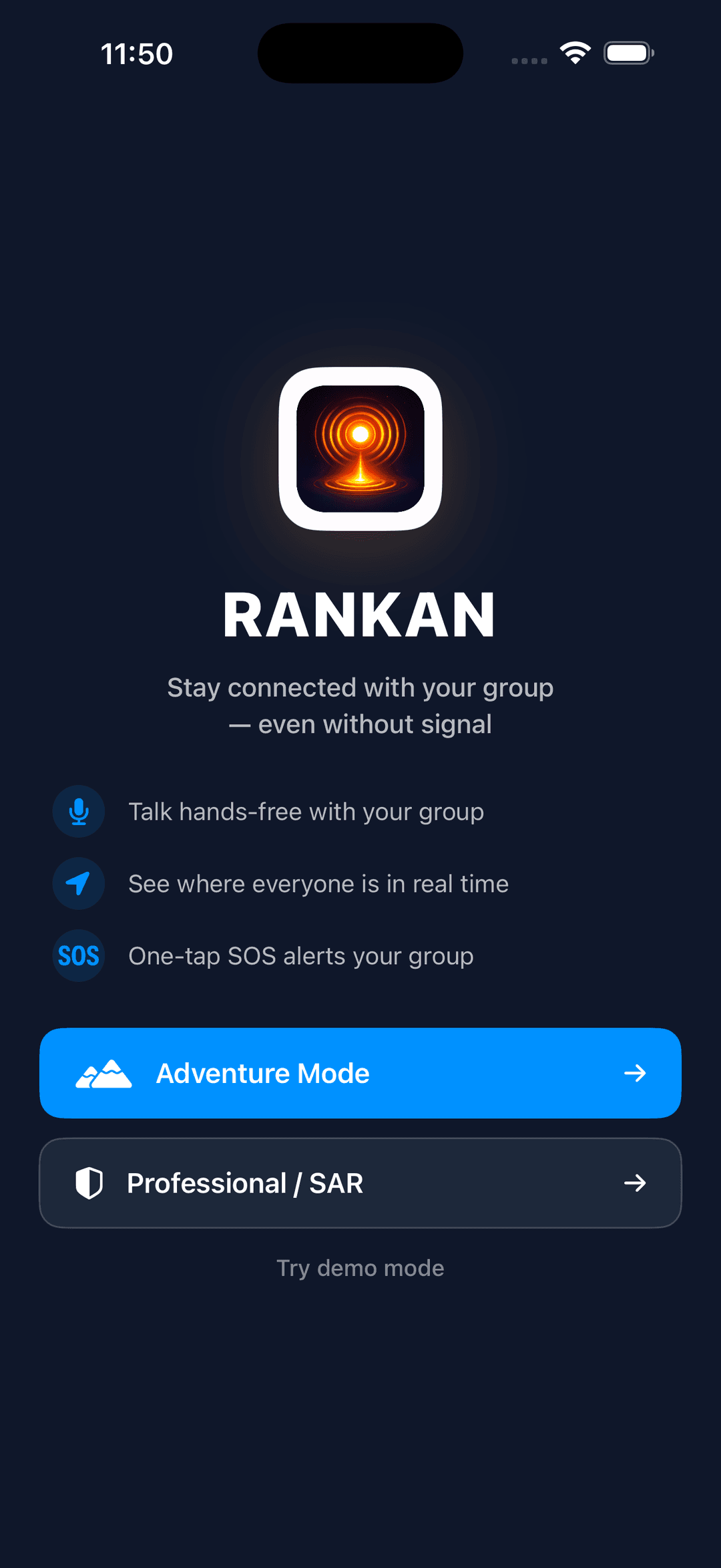 RANKAN onboarding — choose Adventure or Professional mode
